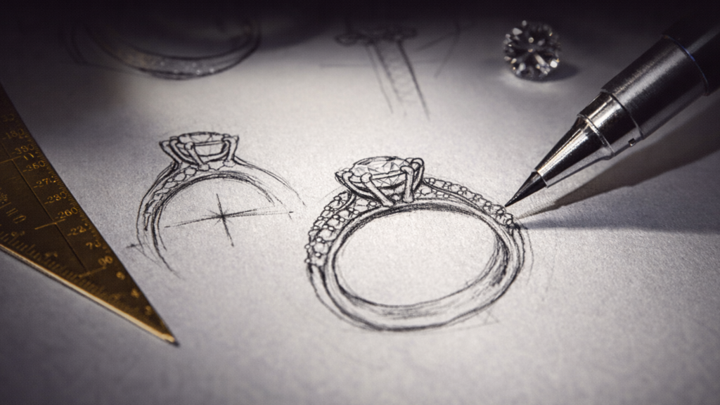 Custom Jewelry Design Process starting with concept sketches